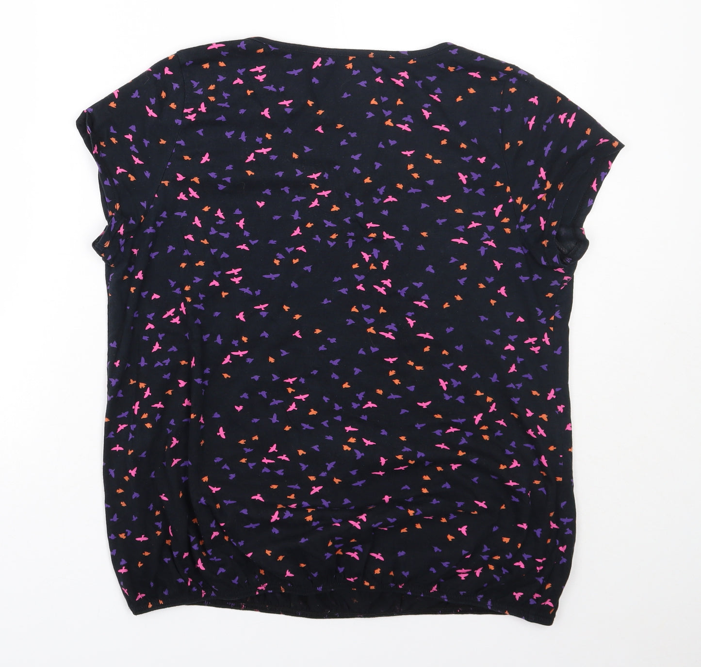Everyday Essentials Womens Black Polka Dot Cotton Basic T-Shirt Size 16 Round Neck