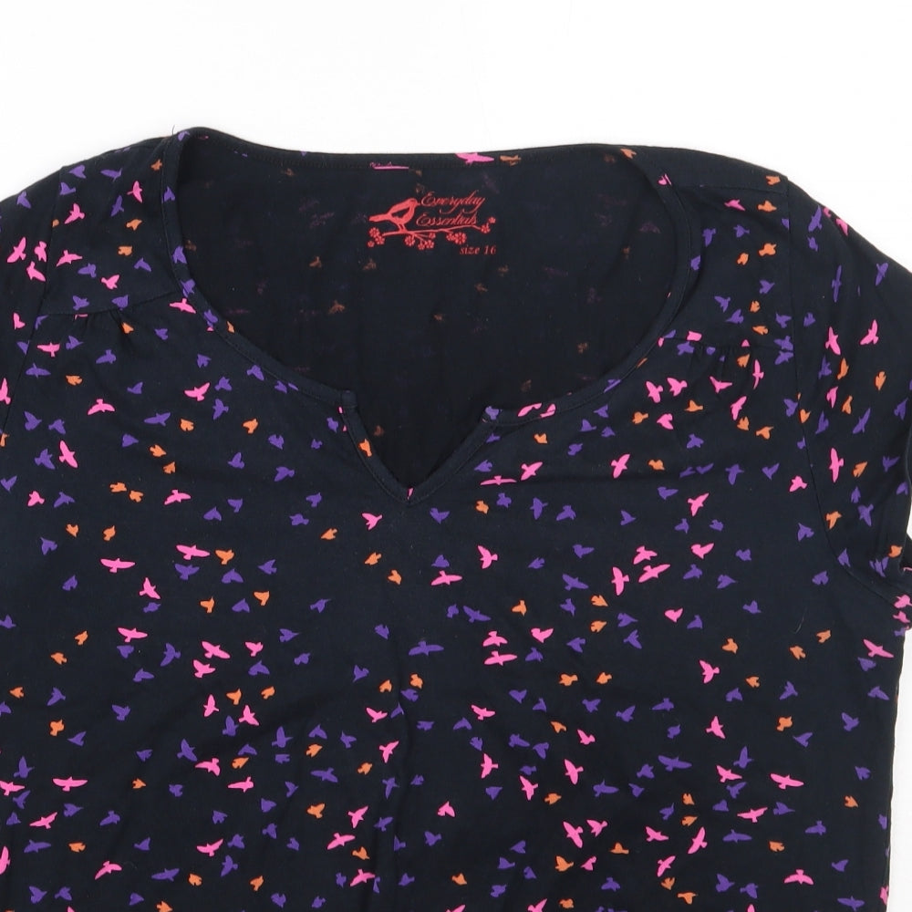 Everyday Essentials Womens Black Polka Dot Cotton Basic T-Shirt Size 16 Round Neck