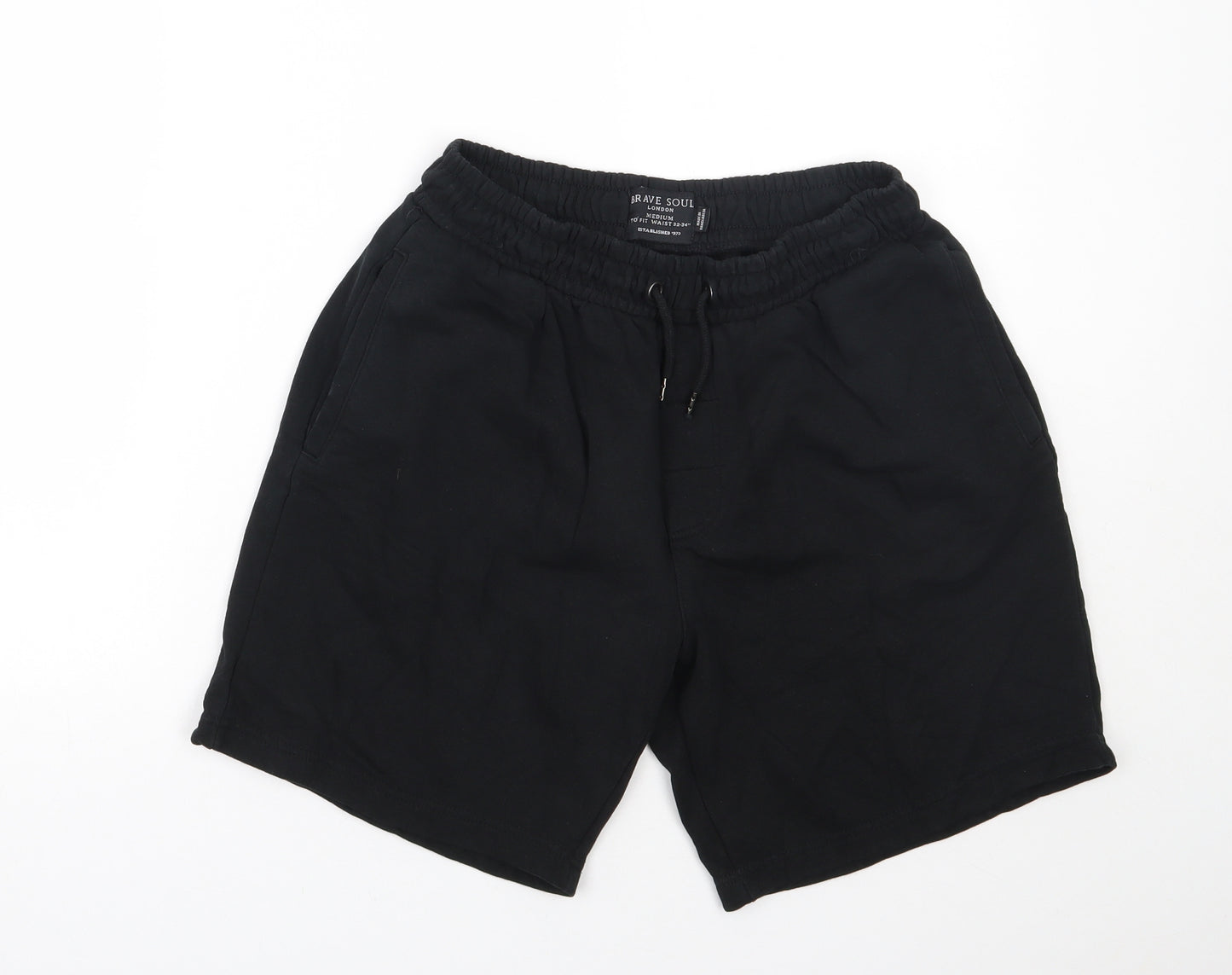 Brave Soul Mens Black  Cotton Sweat Shorts Size M L7 in Regular