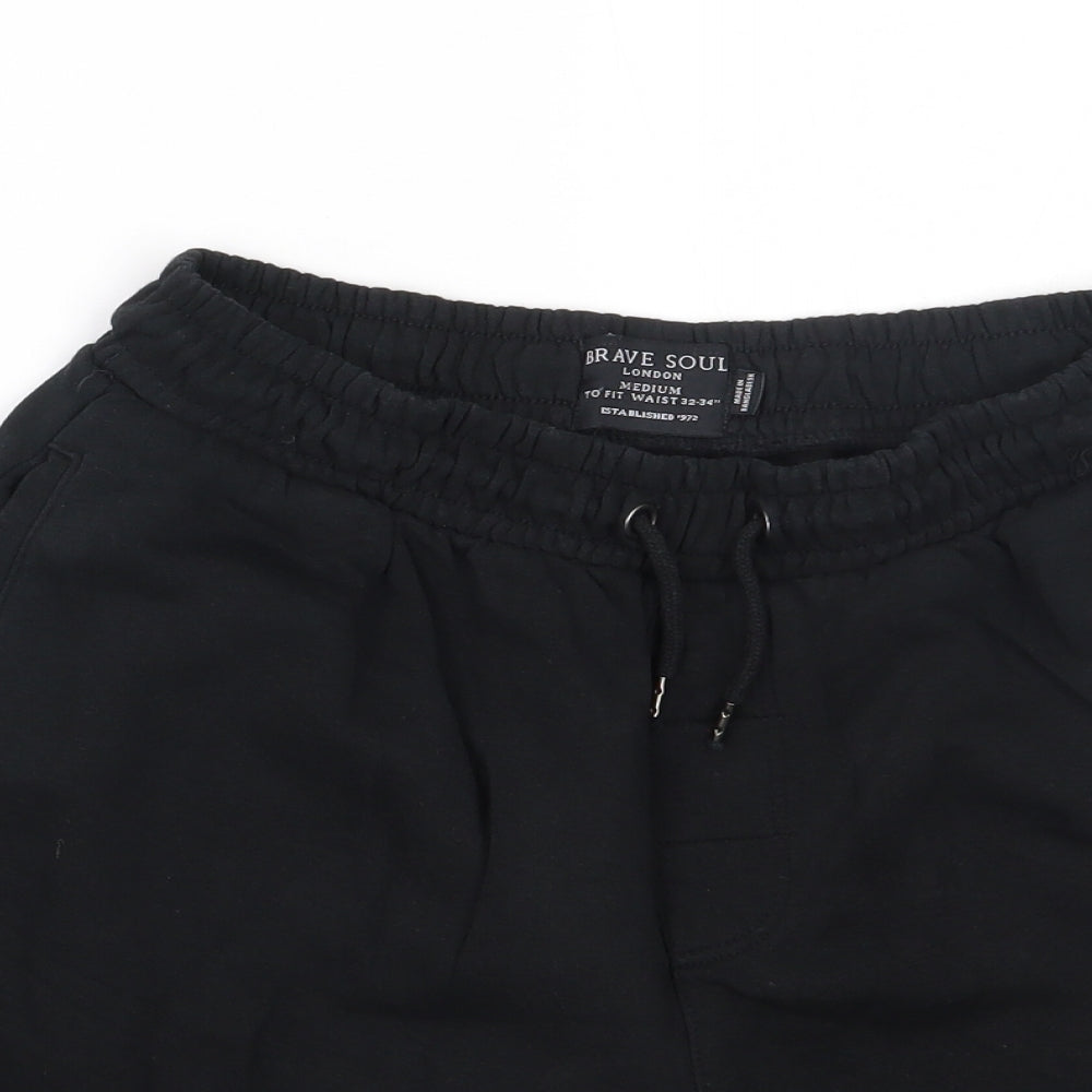 Brave Soul Mens Black  Cotton Sweat Shorts Size M L7 in Regular
