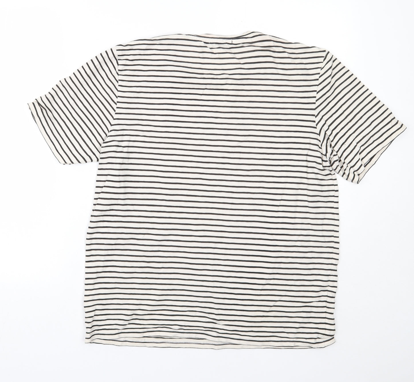 Bolongaro Mens White Striped Cotton  T-Shirt Size S Round Neck  - Skull