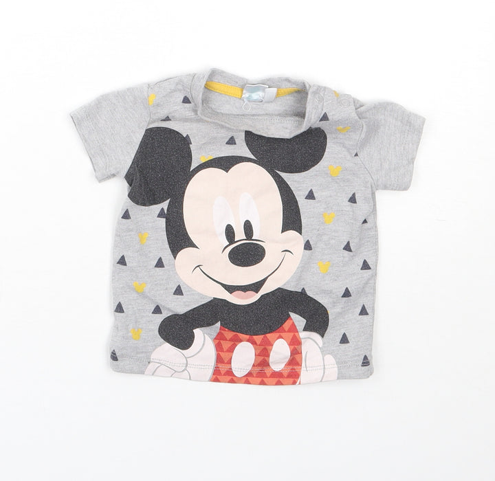 Disney Baby Grey  Cotton Basic T-Shirt Size 6-9 Months Round Neck  - Mickey Mouse