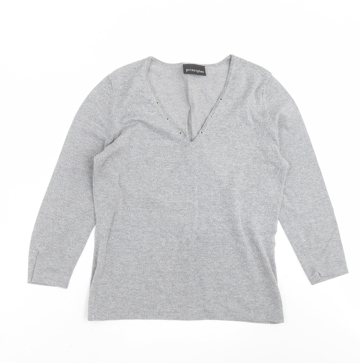 Principles Womens Grey V-Neck  Viscose Pullover Jumper Size 14