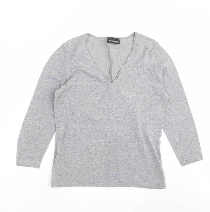Principles Womens Grey V-Neck  Viscose Pullover Jumper Size 14
