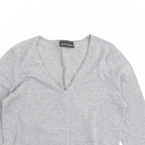 Principles Womens Grey V-Neck  Viscose Pullover Jumper Size 14