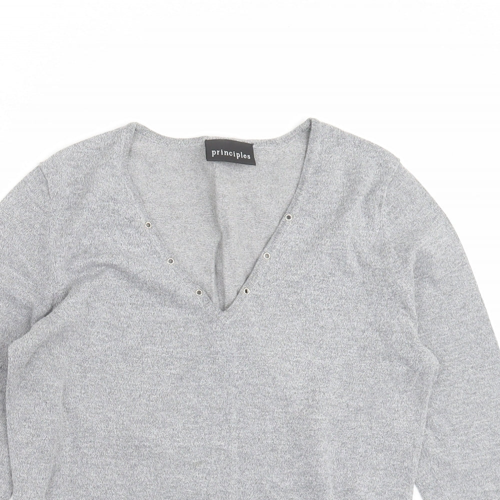 Principles Womens Grey V-Neck  Viscose Pullover Jumper Size 14