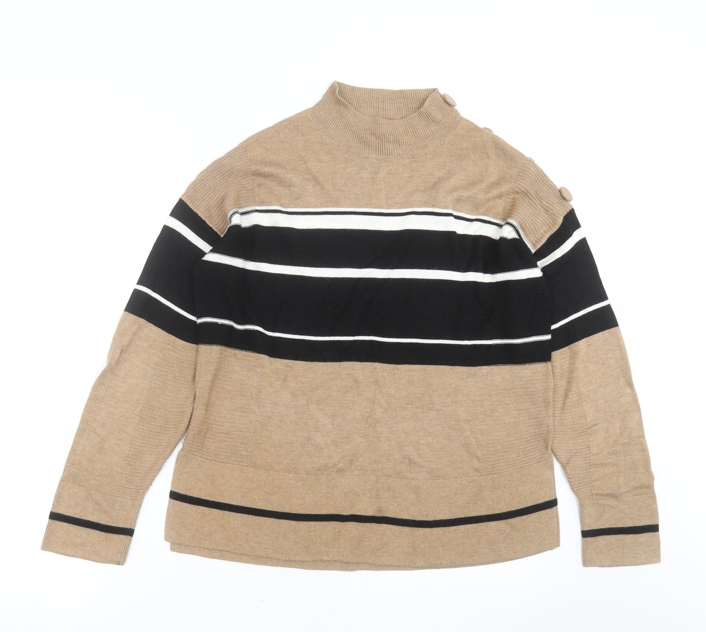 NEXT Womens Beige Round Neck Striped Viscose Pullover Jumper Size 12