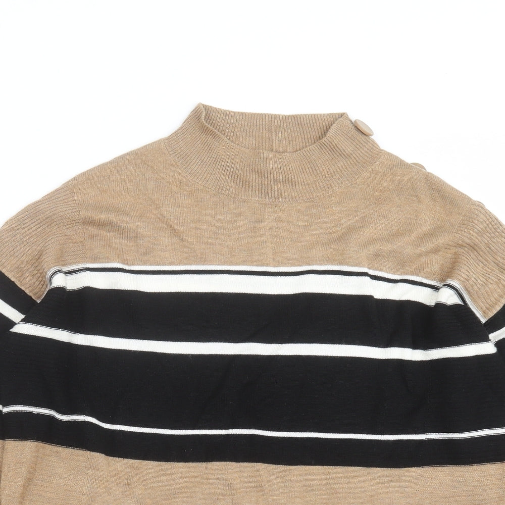 NEXT Womens Beige Round Neck Striped Viscose Pullover Jumper Size 12