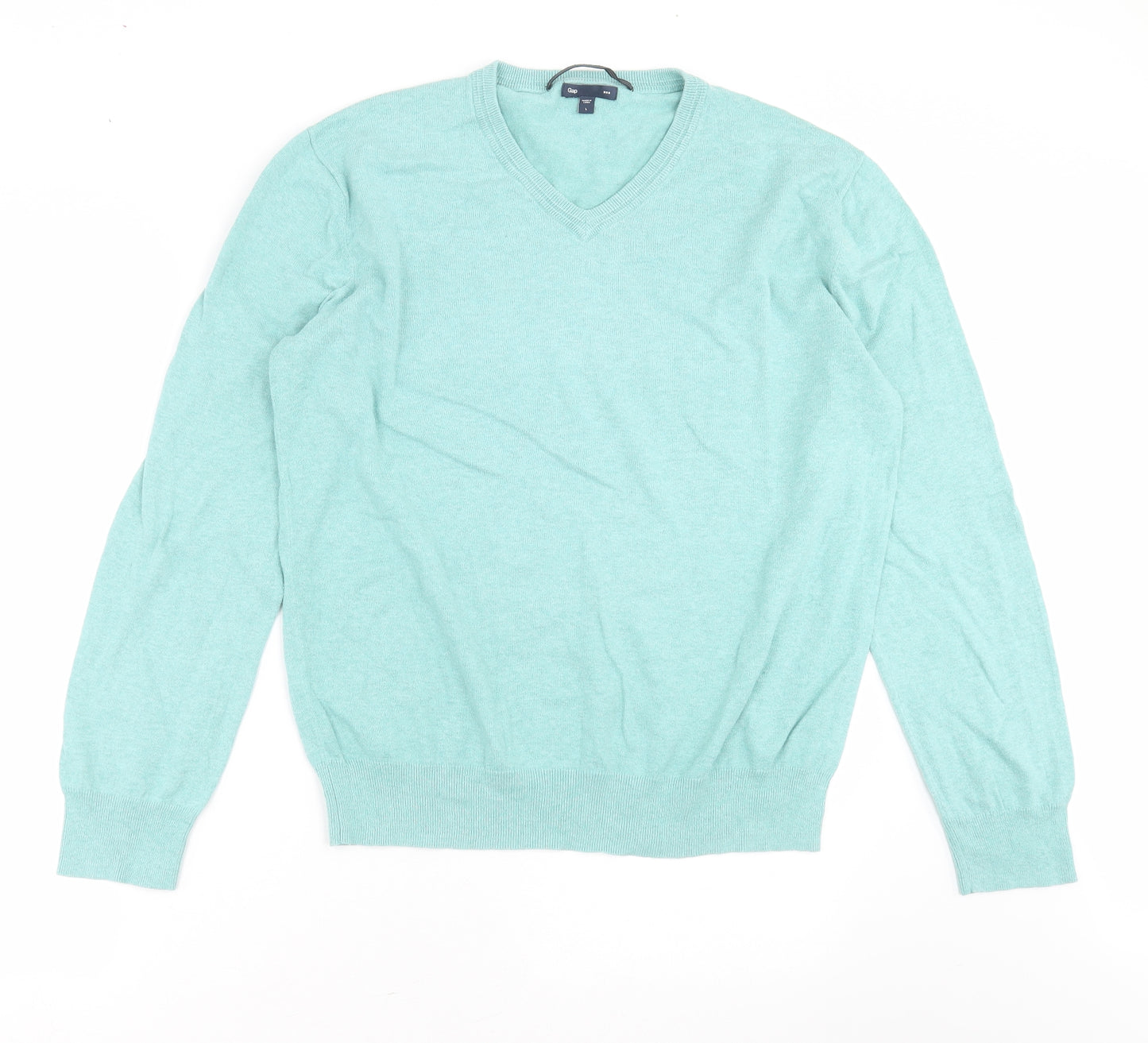 Gap Mens Green V-Neck  Cotton Pullover Jumper Size L