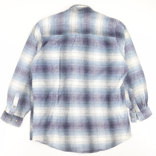 Pegasus Mens Blue Plaid Cotton  Button-Up Size M Collared Button