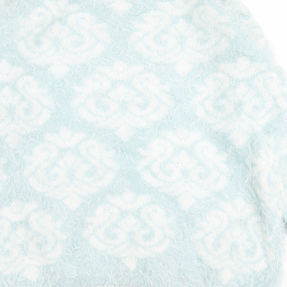 Primark Womens Green Round Neck Geometric Nylon Pullover Jumper Size 12   - fluffy