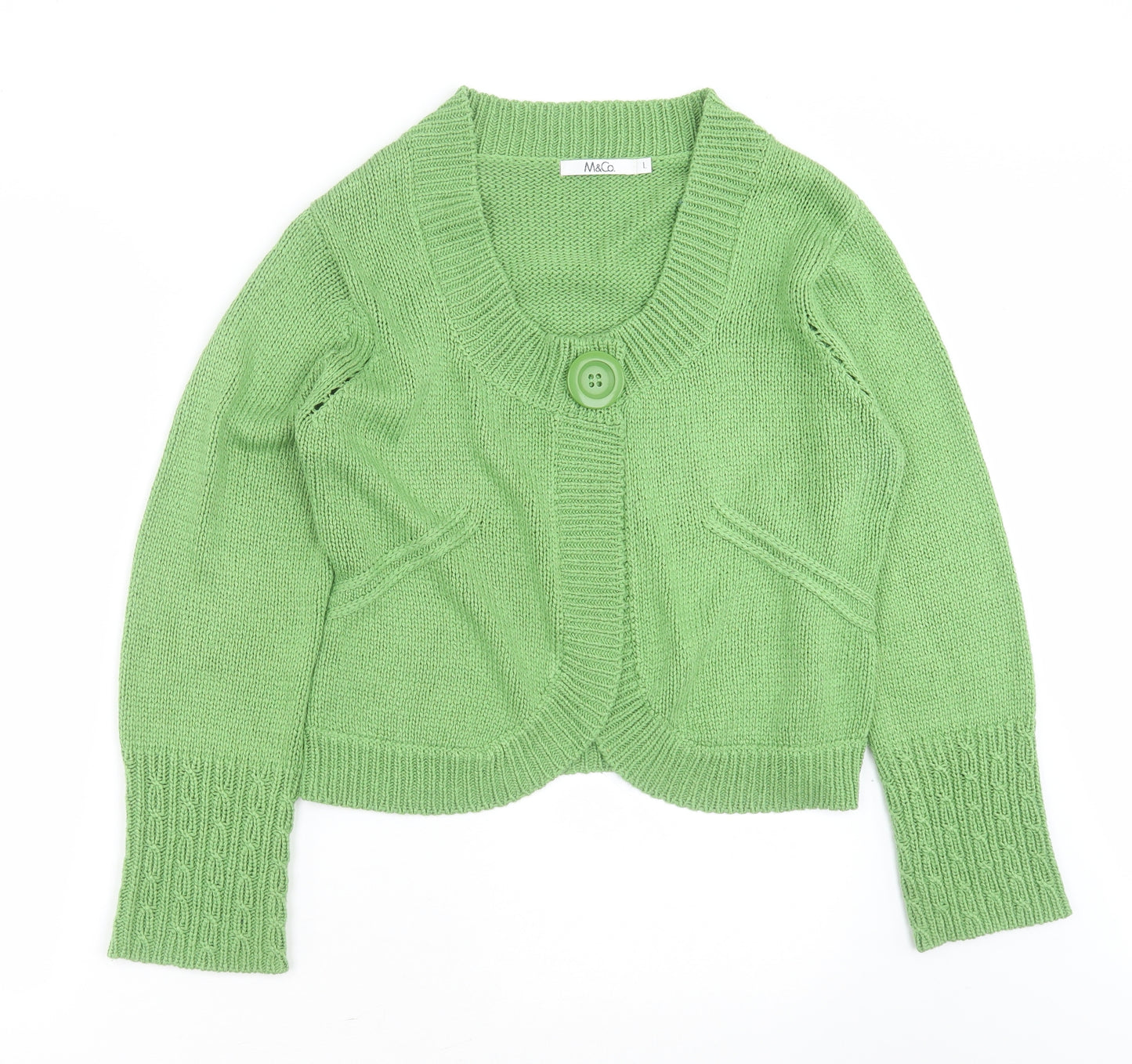 M&Co Womens Green Round Neck  Acrylic Cardigan Jumper Size L