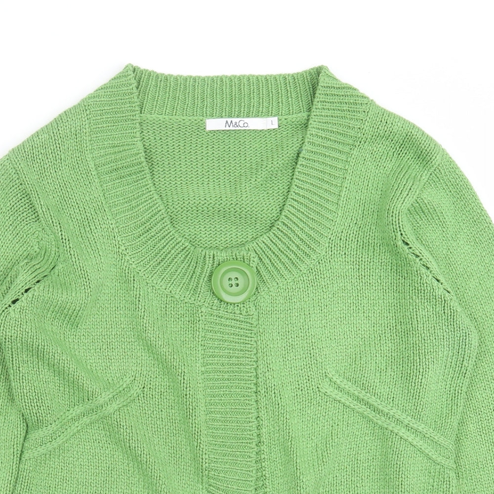 M&Co Womens Green Round Neck  Acrylic Cardigan Jumper Size L