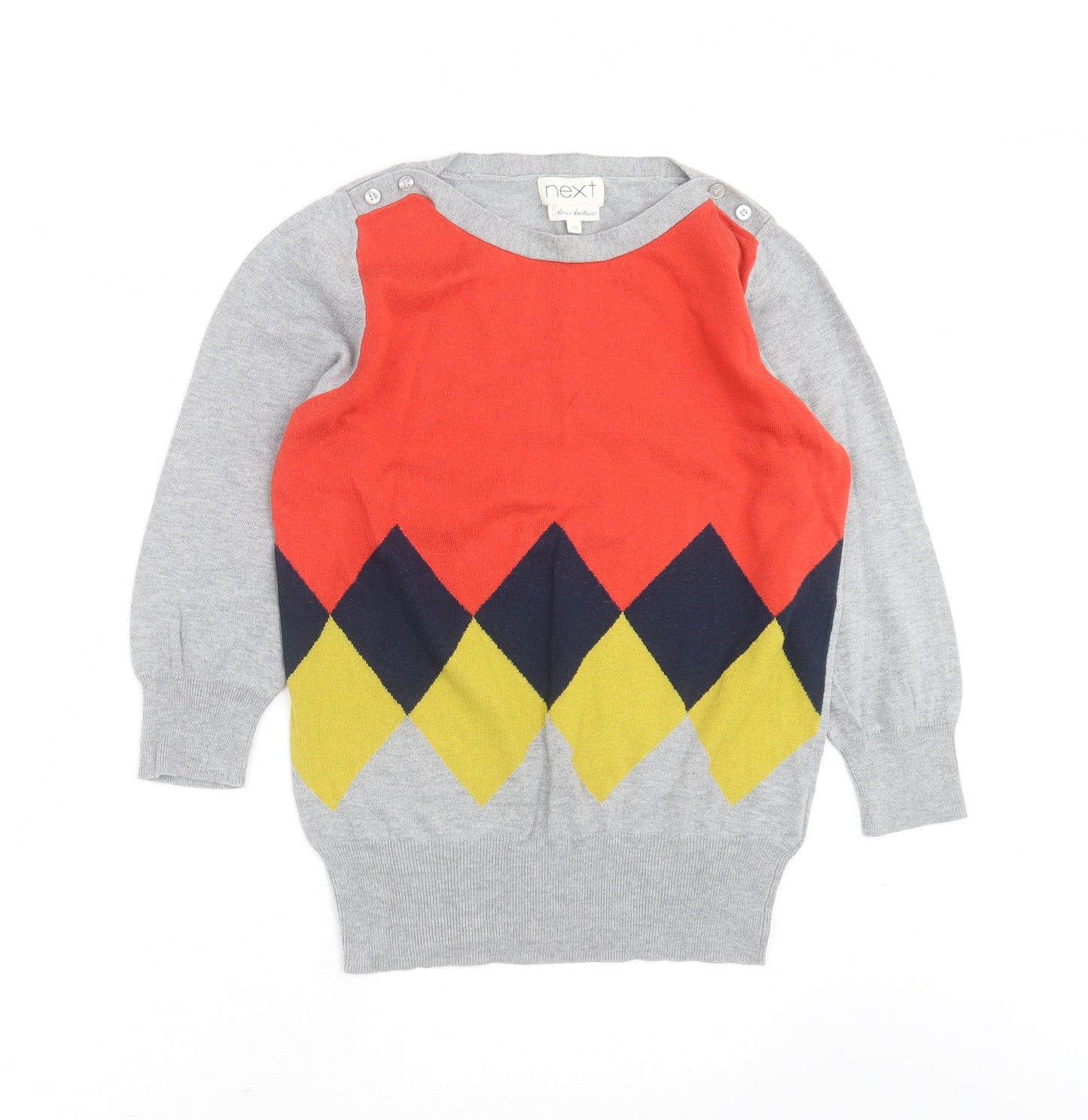 NEXT Womens Grey Boat Neck Geometric Cotton Pullover Jumper Size 10