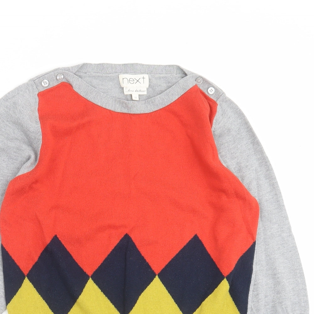 NEXT Womens Grey Boat Neck Geometric Cotton Pullover Jumper Size 10