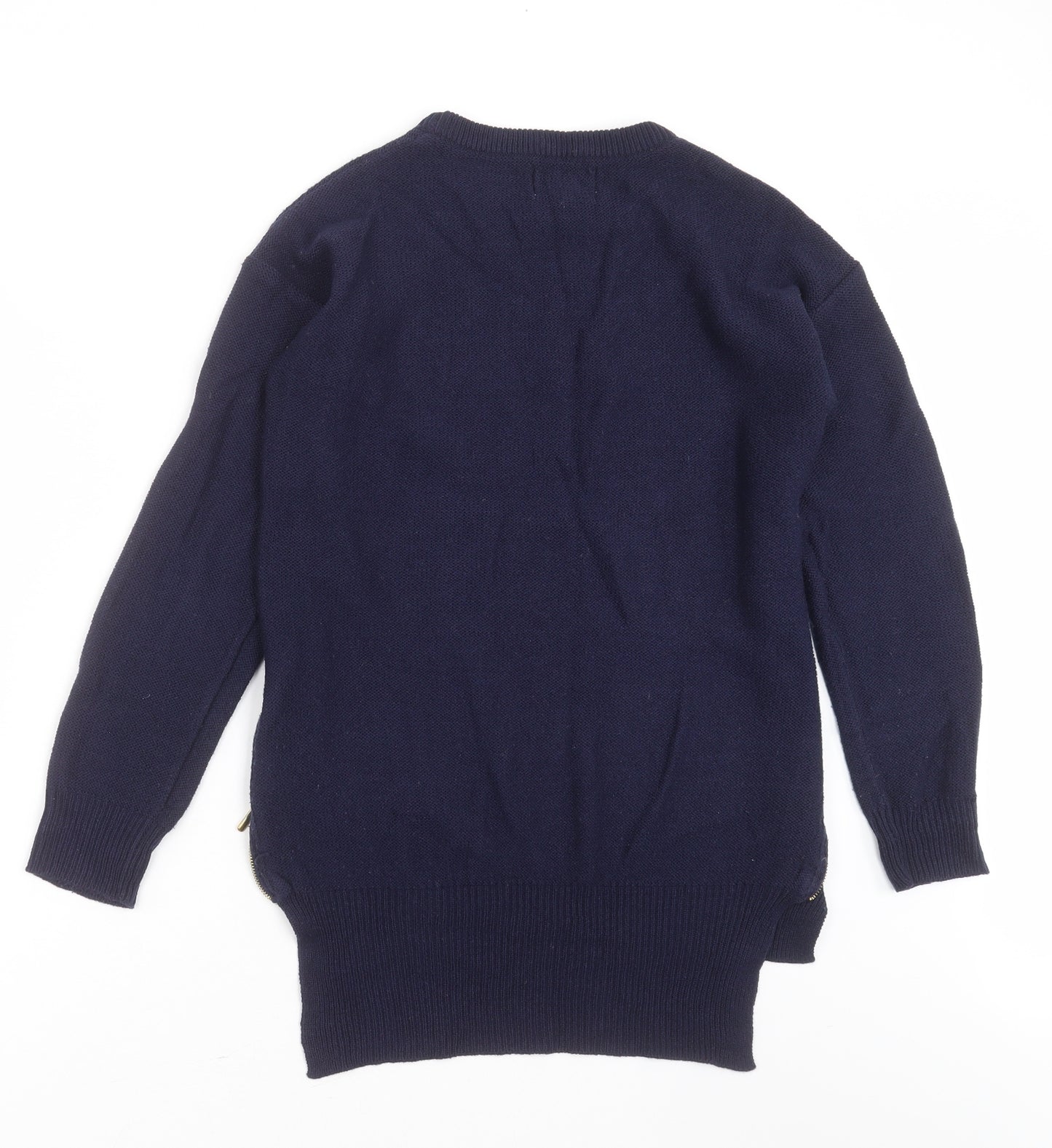 Papaya Womens Blue Round Neck  Acrylic Pullover Jumper Size S   - zip sides