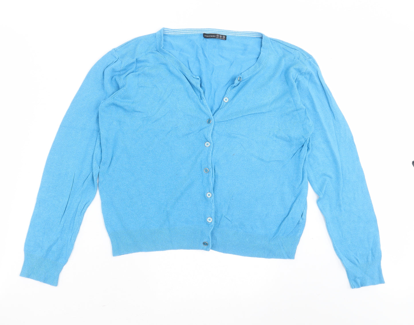 Primark Womens Blue Round Neck  Viscose Cardigan Jumper Size 14