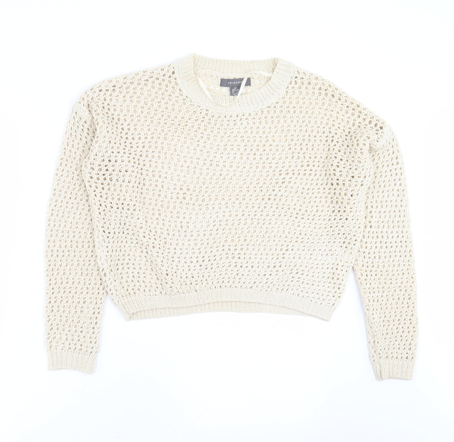 Primark Womens Beige Round Neck  Acrylic Pullover Jumper Size XS