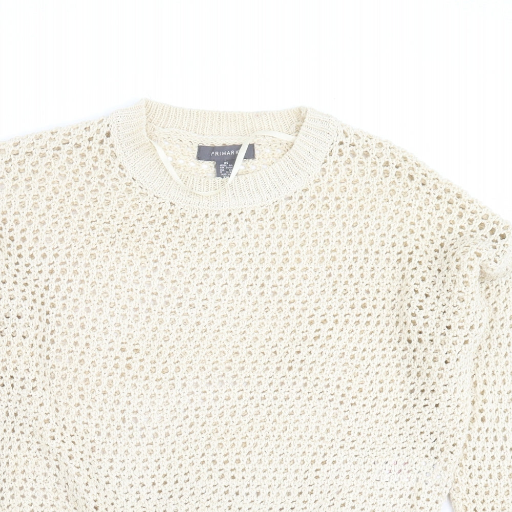 Primark Womens Beige Round Neck  Acrylic Pullover Jumper Size XS