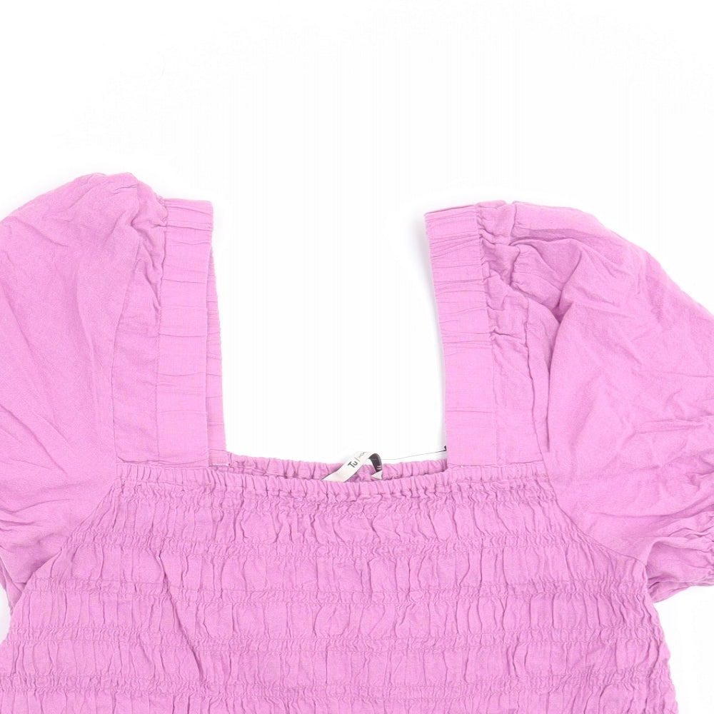 TU Womens Purple Striped Cotton Basic Blouse Size 20 Square Neck