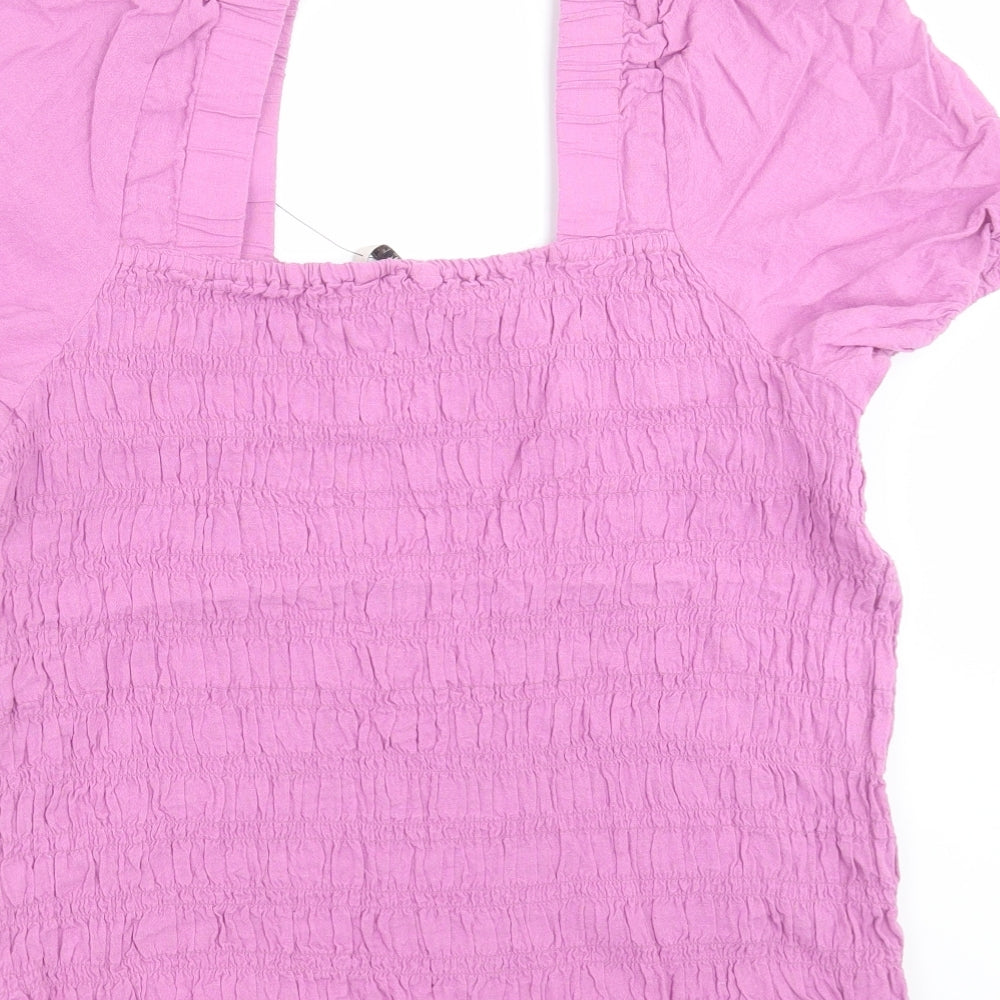 TU Womens Purple Striped Cotton Basic Blouse Size 20 Square Neck