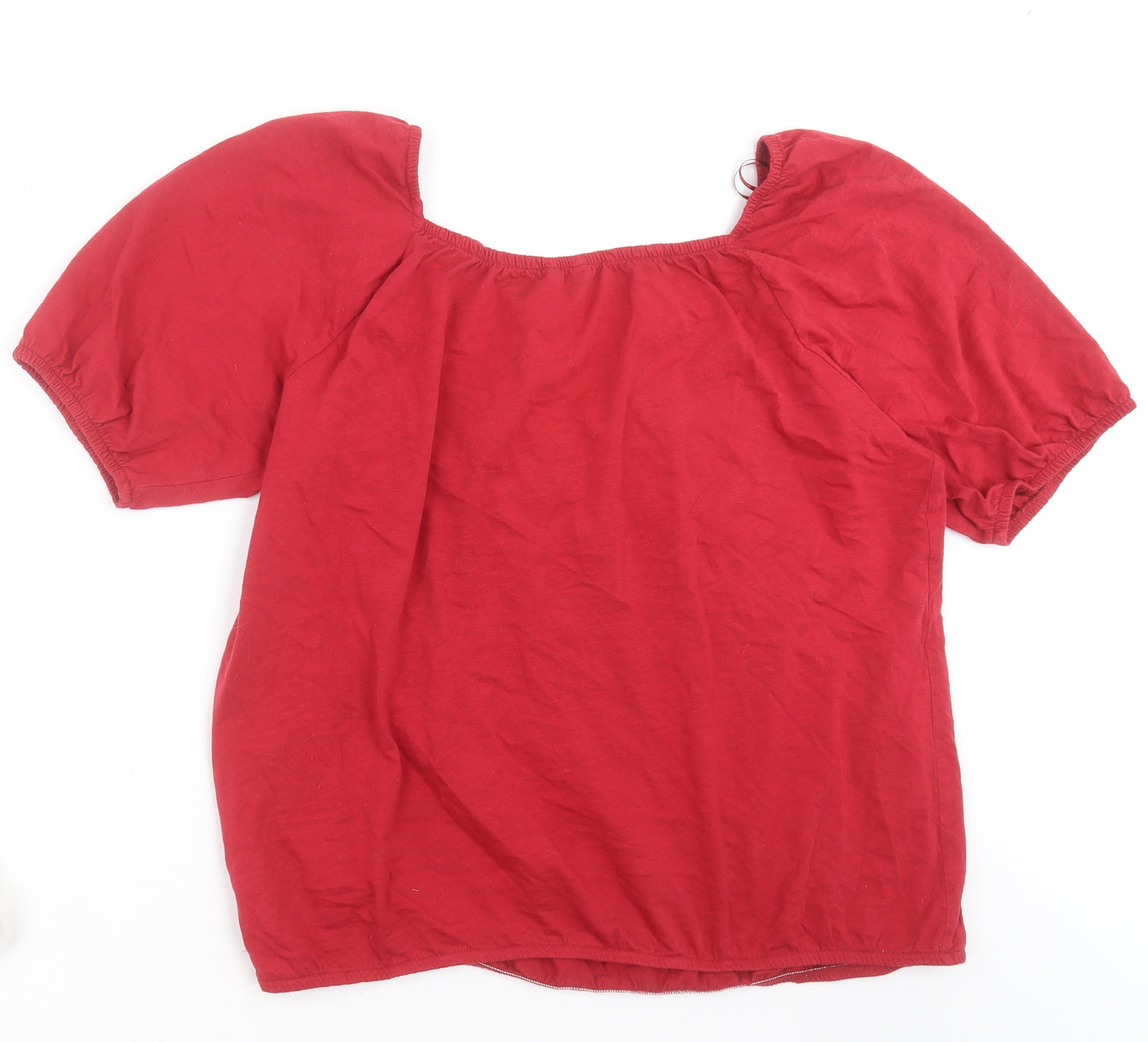 M&Co Womens Red  Cotton Basic Blouse Size 18 V-Neck