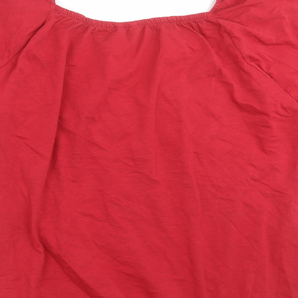 M&Co Womens Red  Cotton Basic Blouse Size 18 V-Neck