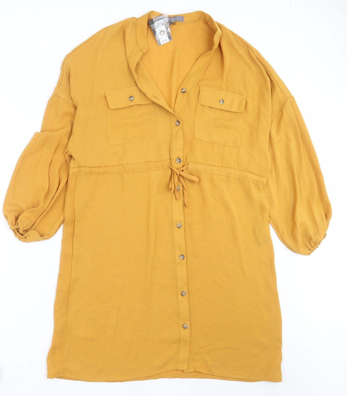 Primark Womens Yellow  Polyester Shirt Dress  Size 12  Round Neck  - mustard colour