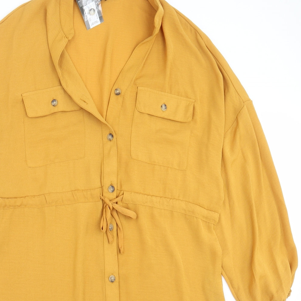 Primark Womens Yellow  Polyester Shirt Dress  Size 12  Round Neck  - mustard colour