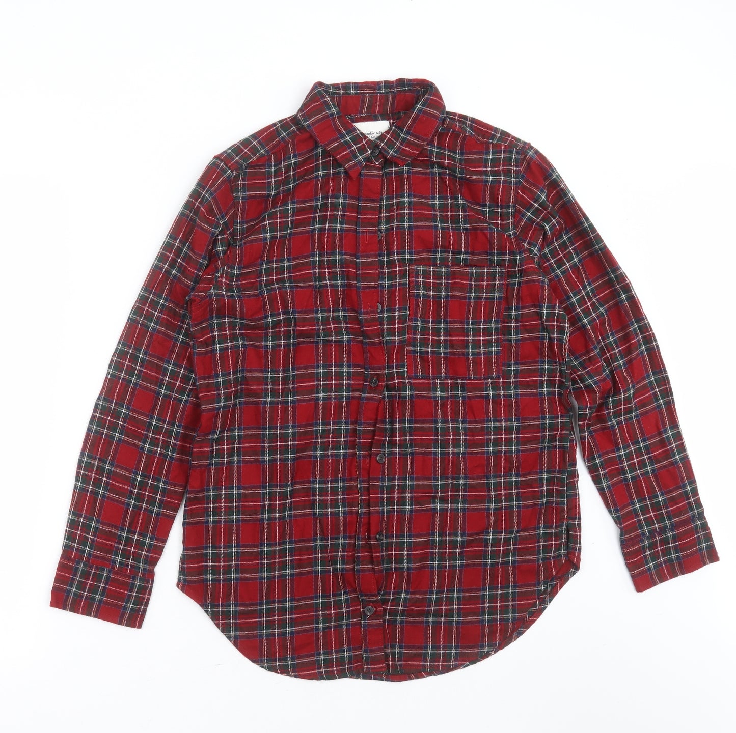 Abercrombie & Fitch Mens Red Plaid Viscose  Button-Up Size S Collared Button