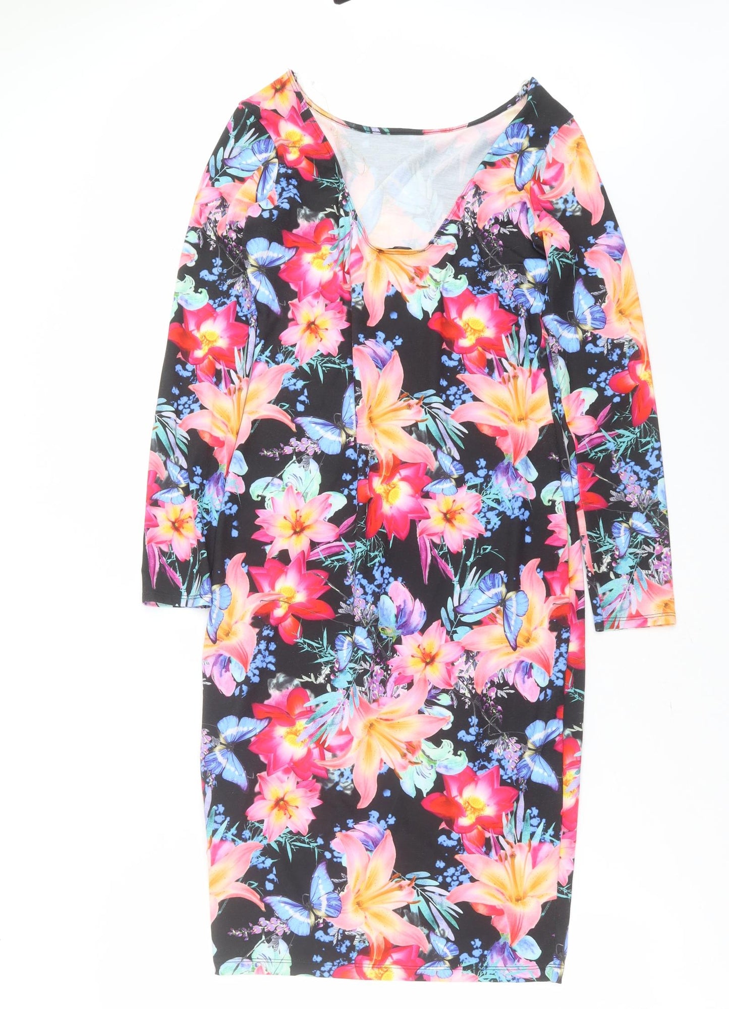 Lipsy Womens Multicoloured Floral Polyester Bodycon  Size 12  Round Neck