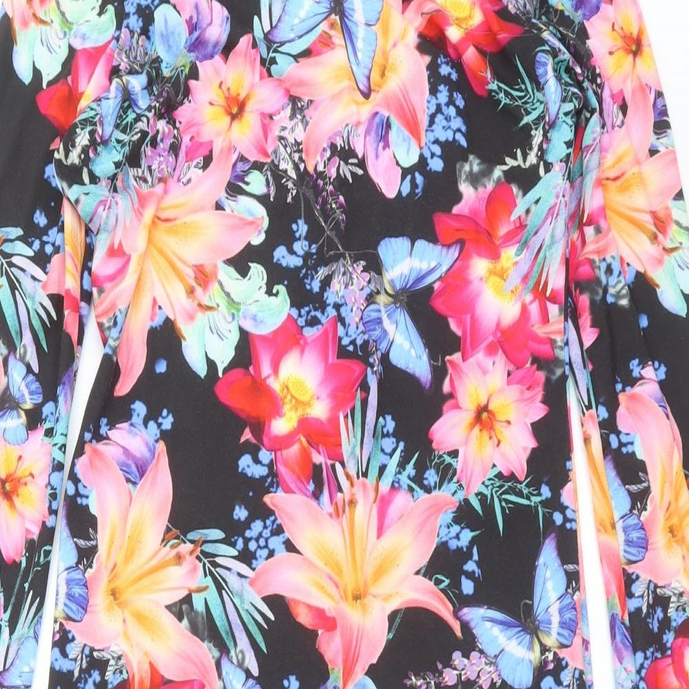 Lipsy Womens Multicoloured Floral Polyester Bodycon  Size 12  Round Neck