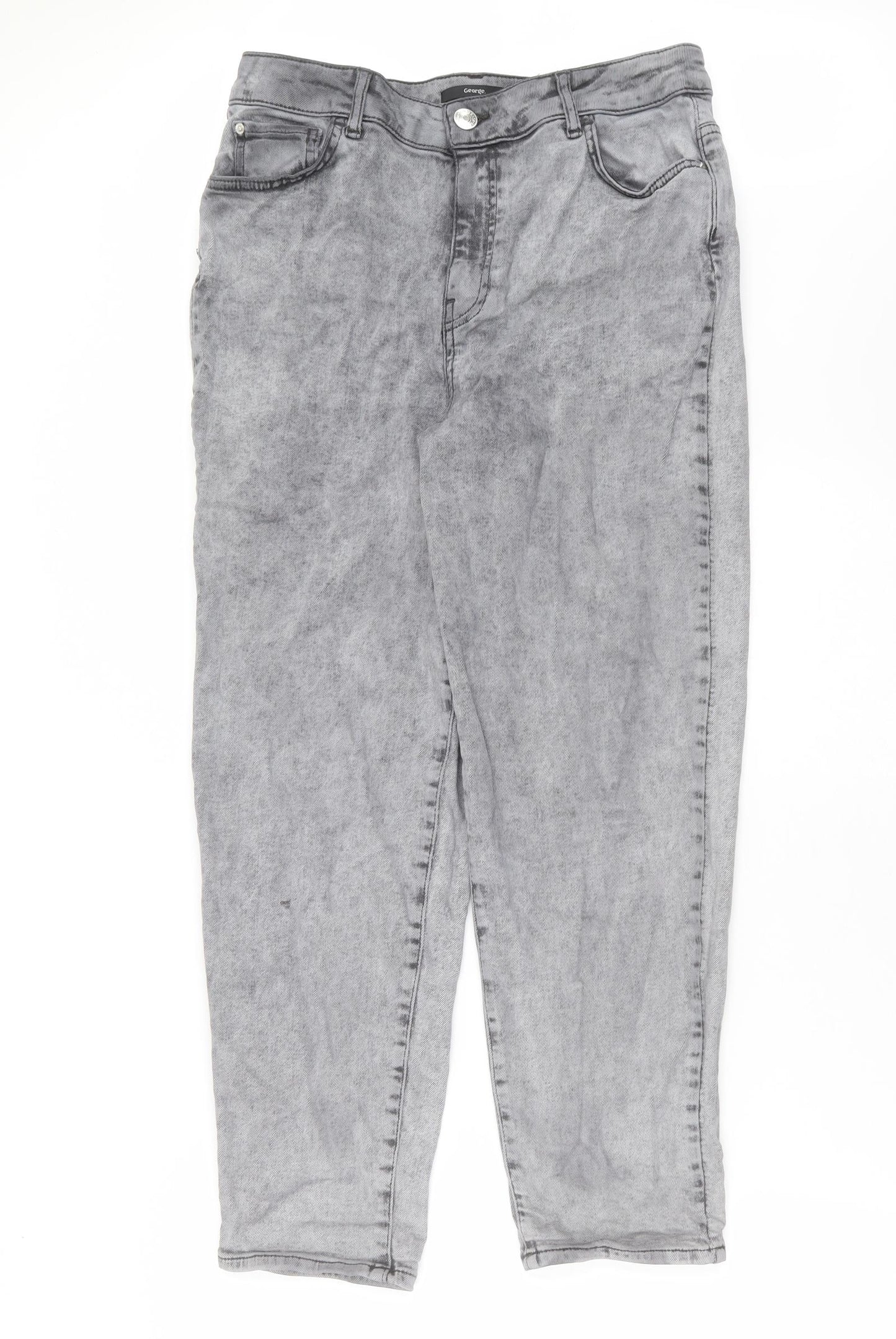 George Womens Grey  Cotton Mom Jeans Size 16 L28 in Regular Zip