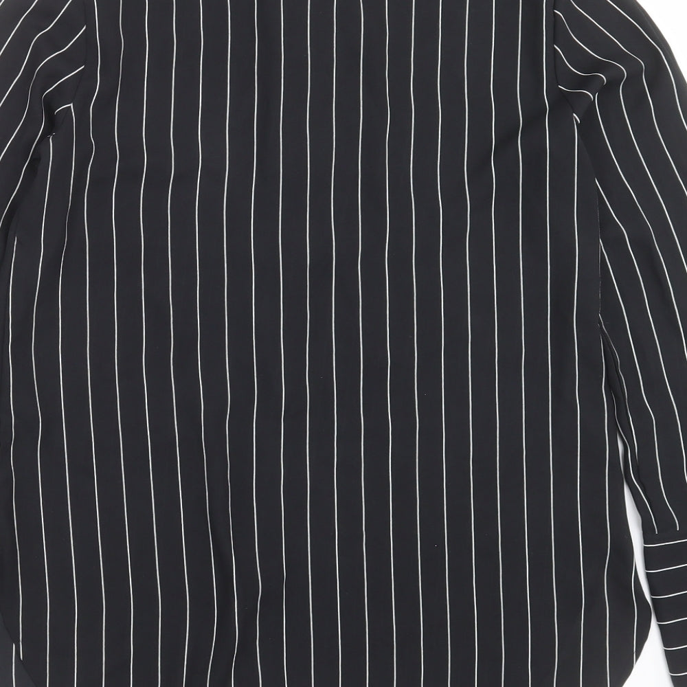 H&M Womens Black Striped Polyester Basic Blouse Size 10 Round Neck
