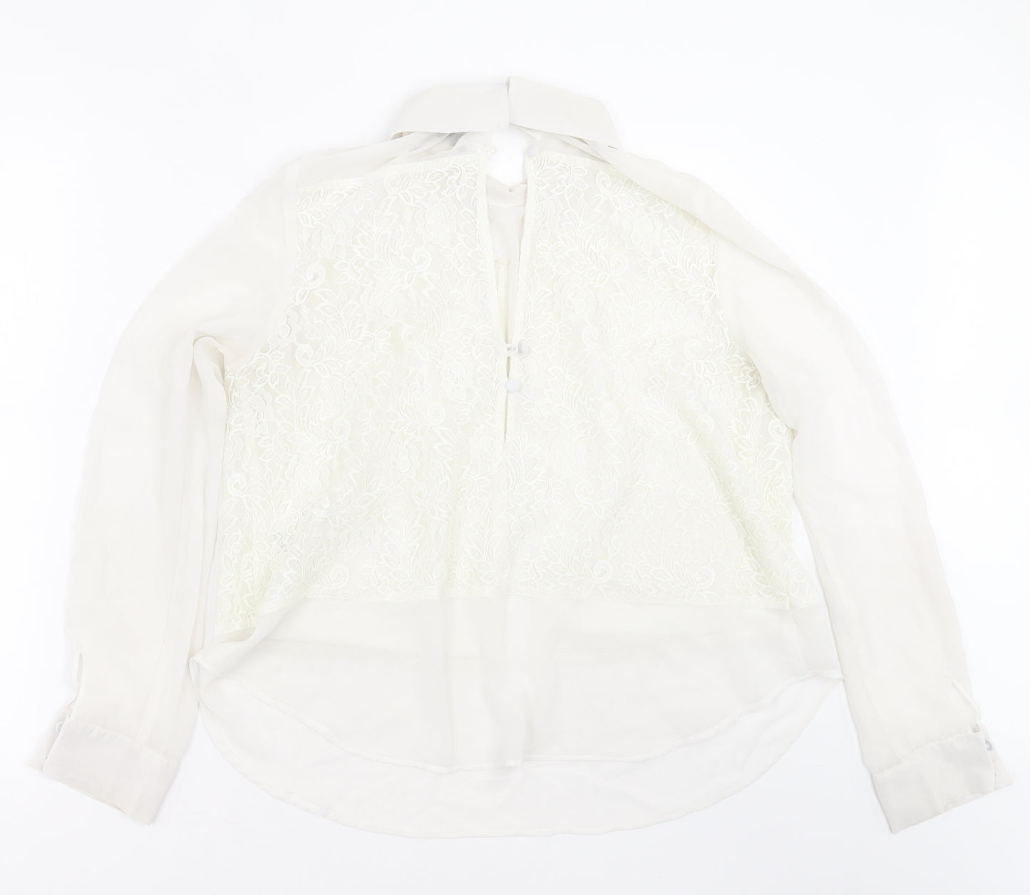 Topshop Womens White Floral Polyester Basic Blouse Size 14 Collared - sheer, lace detail