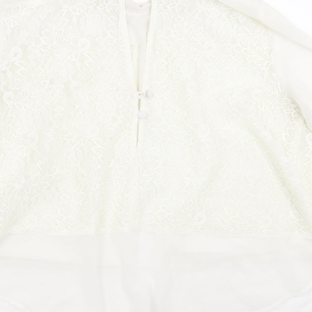 Topshop Womens White Floral Polyester Basic Blouse Size 14 Collared - sheer, lace detail