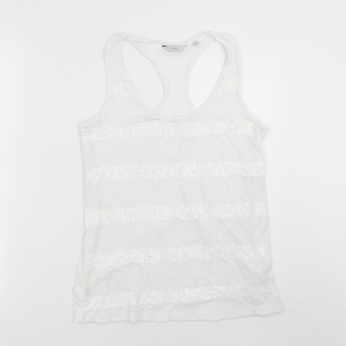 NEXT Womens White Striped Viscose Basic Tank Size 12 Round Neck - sequins