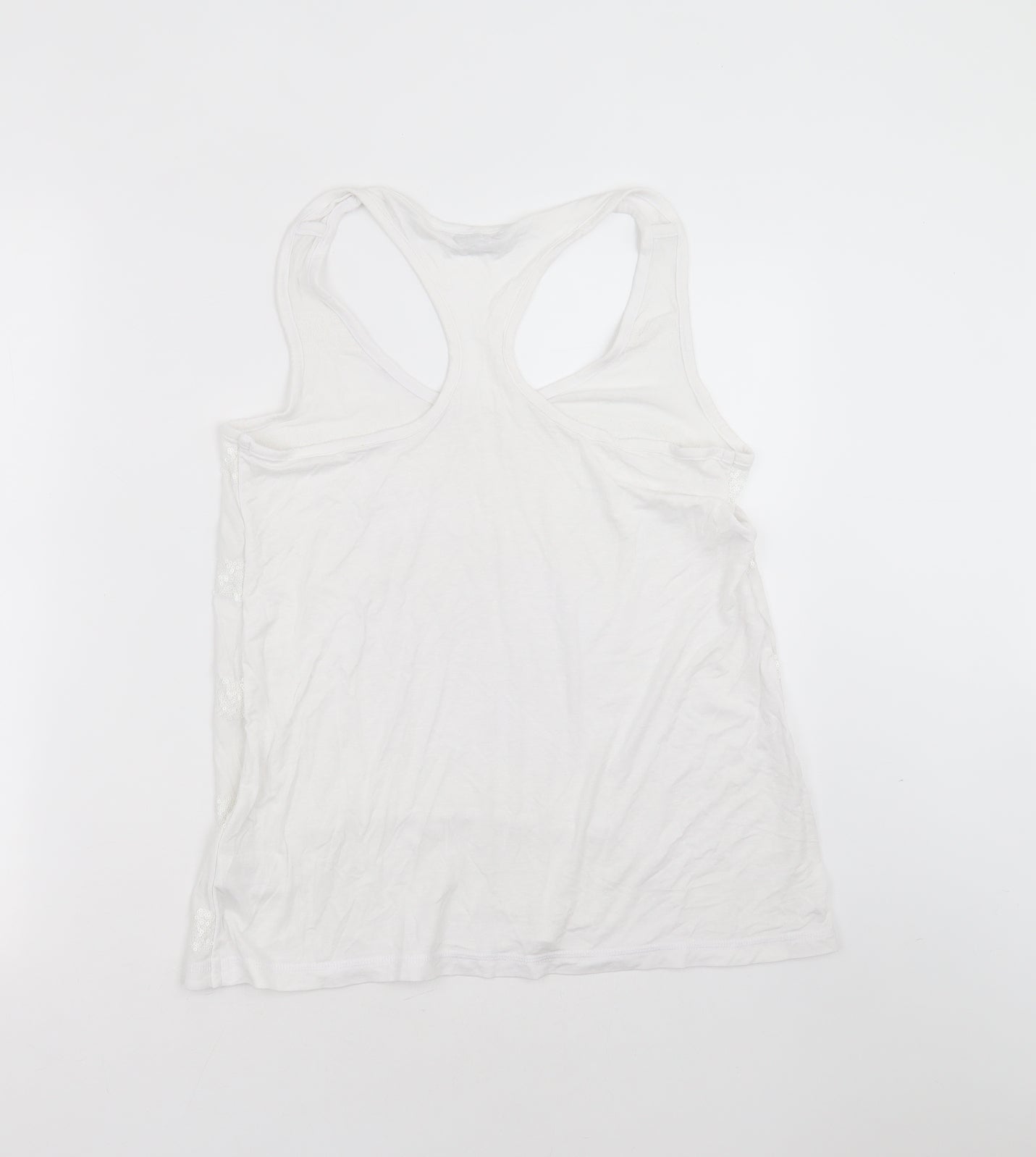 NEXT Womens White Striped Viscose Basic Tank Size 12 Round Neck - sequins