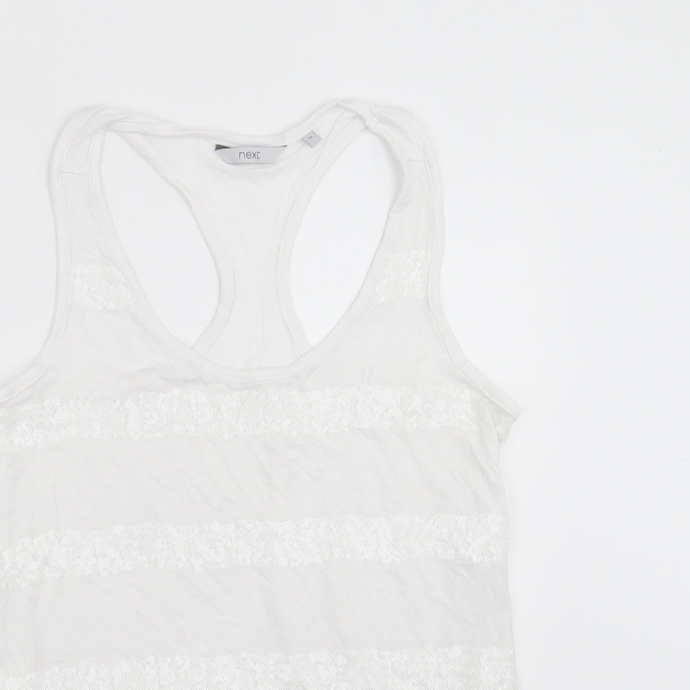 NEXT Womens White Striped Viscose Basic Tank Size 12 Round Neck - sequins