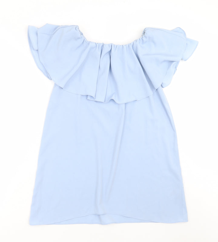 Topshop Womens Blue  Polyester Basic Blouse Size 10 Round Neck