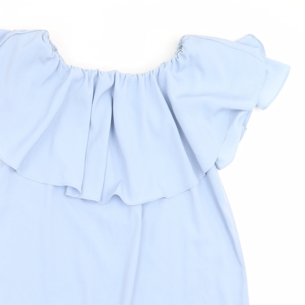 Topshop Womens Blue  Polyester Basic Blouse Size 10 Round Neck