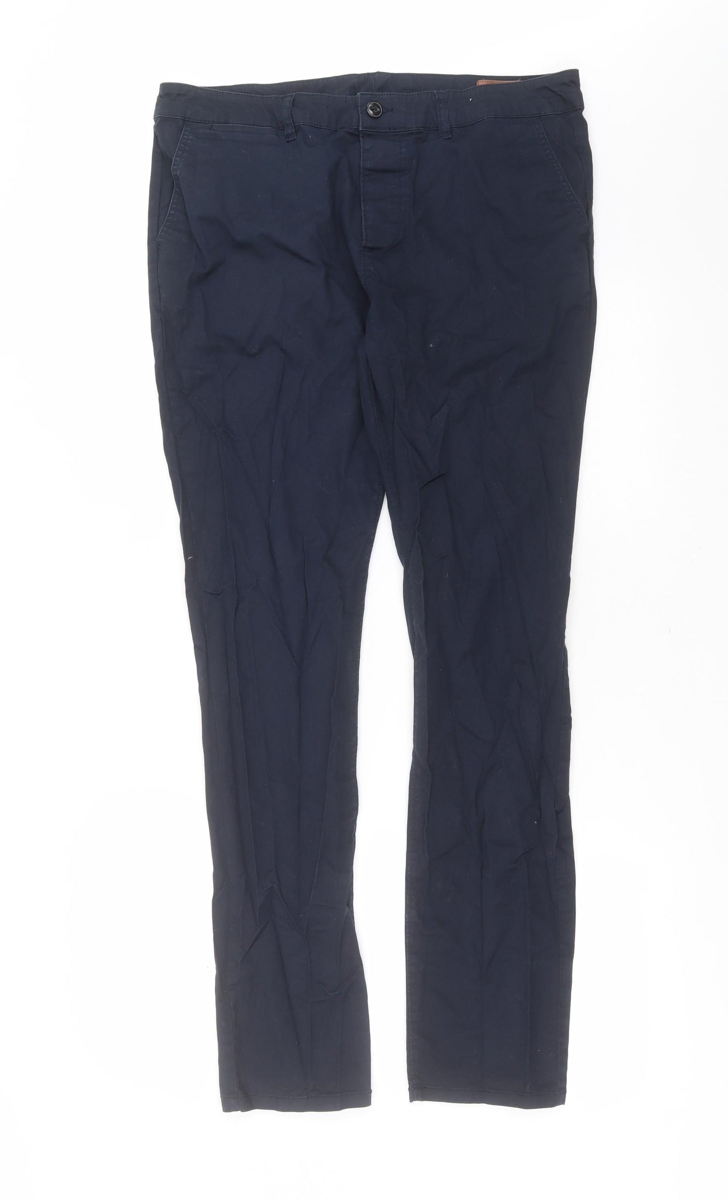 ASOS Mens Blue  Cotton Chino Trousers Size 34 in L32 in Regular Button