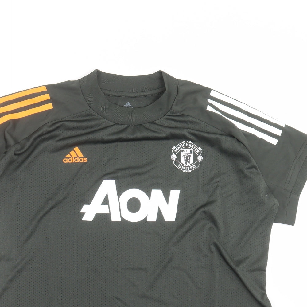 adidas Mens Green  Polyester Basic T-Shirt Size L Round Neck  - manchester united