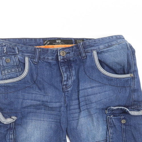 Crosshatch Mens Blue  Cotton Cargo Shorts Size 34 in L14 in Regular Button