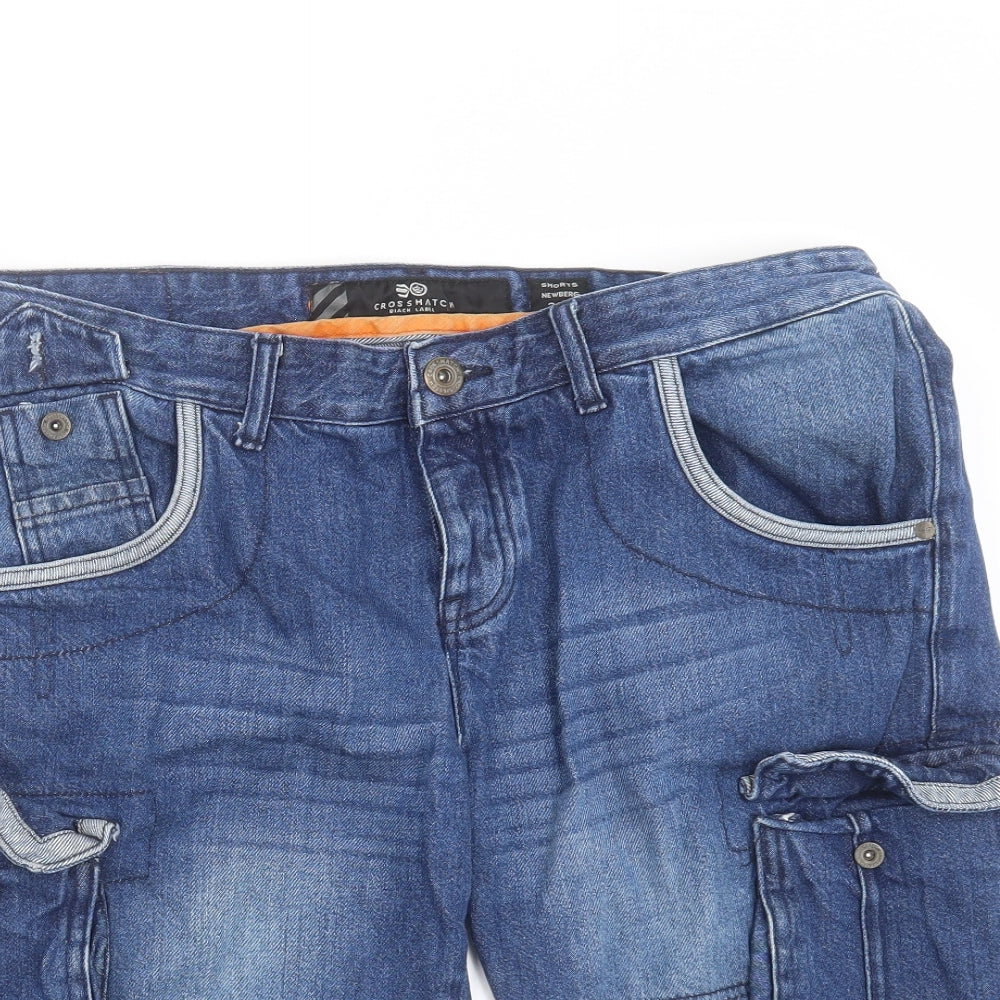 Crosshatch Mens Blue  Cotton Cargo Shorts Size 34 in L14 in Regular Button