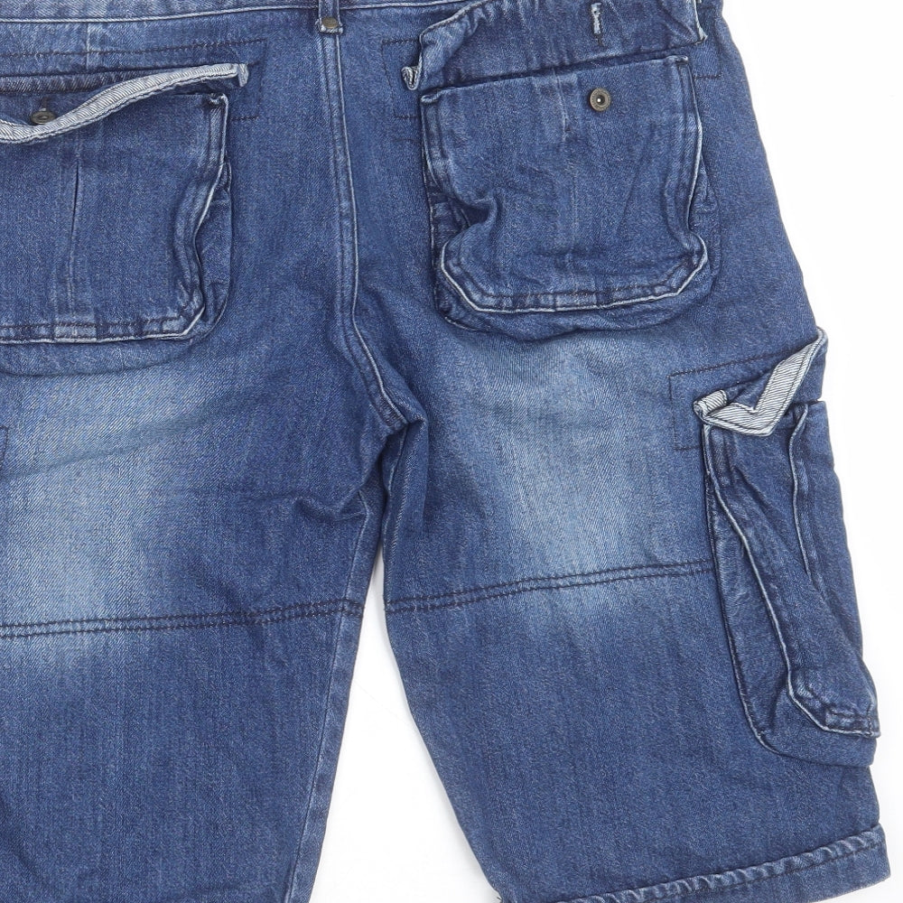 Crosshatch Mens Blue  Cotton Cargo Shorts Size 34 in L14 in Regular Button