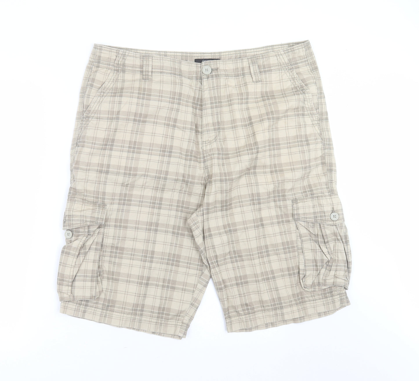 George Mens Beige Check Cotton Cargo Shorts Size 38 in L12 in Regular