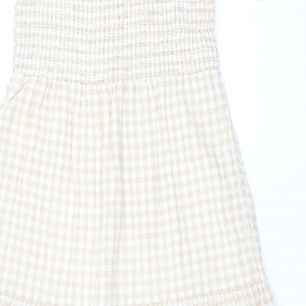Primark Womens Beige Check Cotton A-Line  Size 14  Square Neck