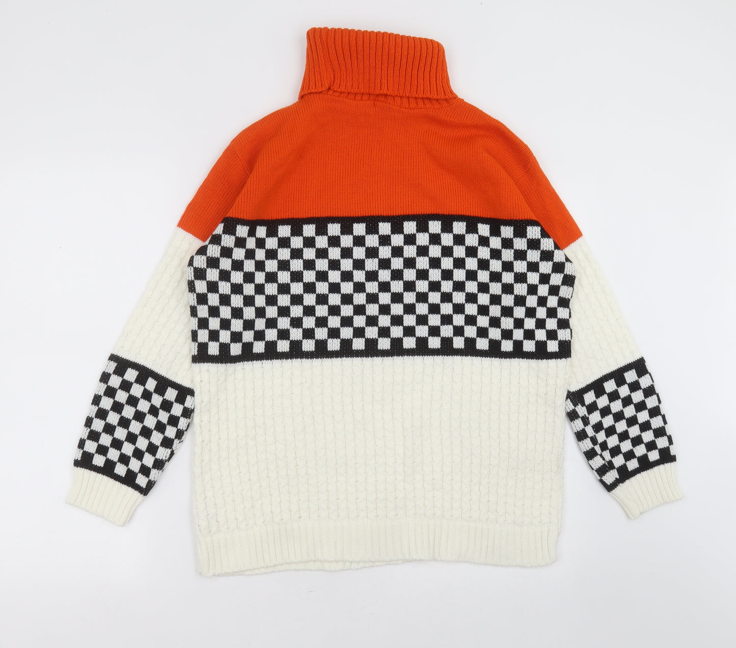 Boohoo Womens Ivory Roll Neck Check Acrylic Pullover Jumper Size L