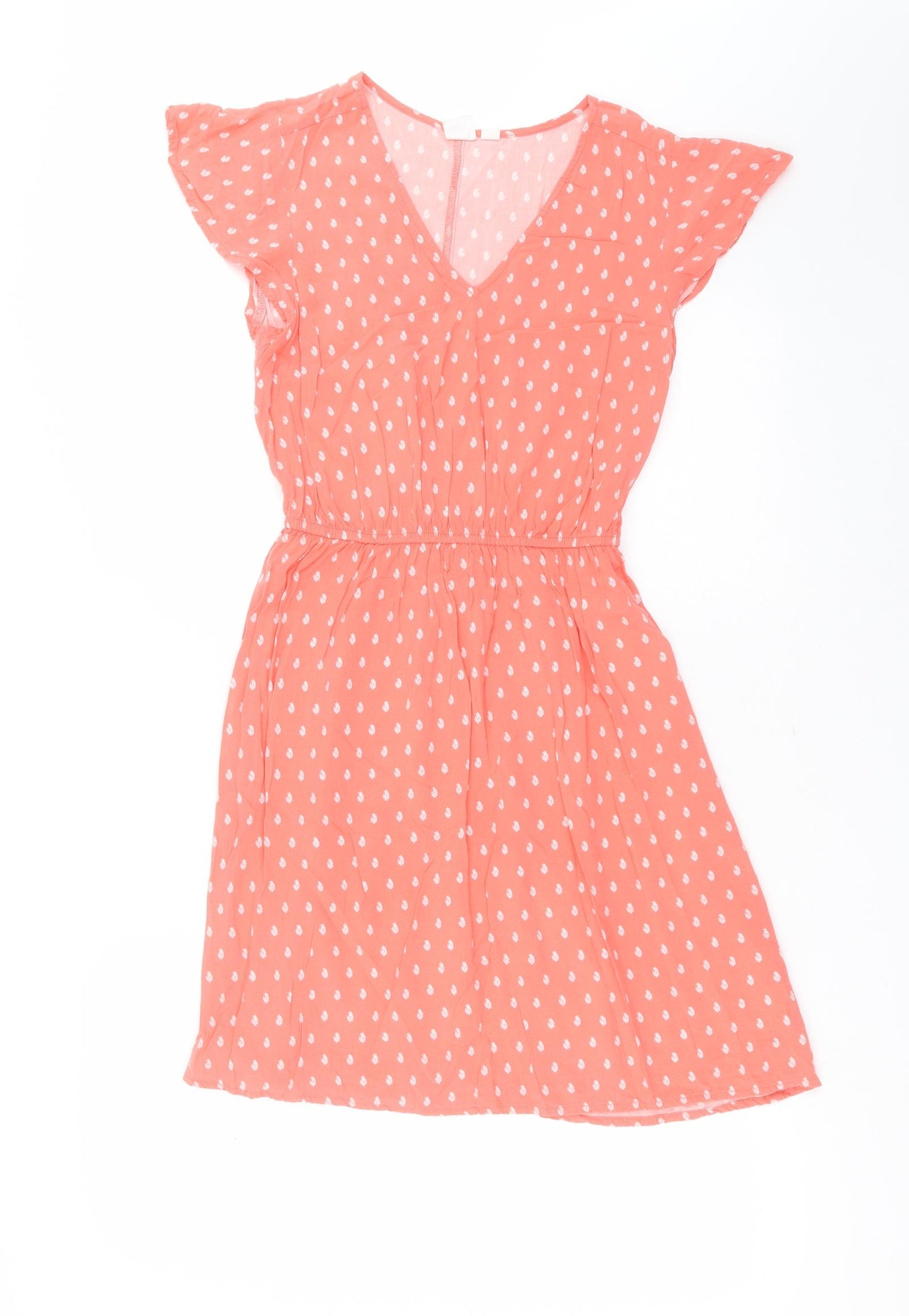 Gap Womens Orange Floral Cotton Fit & Flare  Size S  V-Neck  - coral coloured